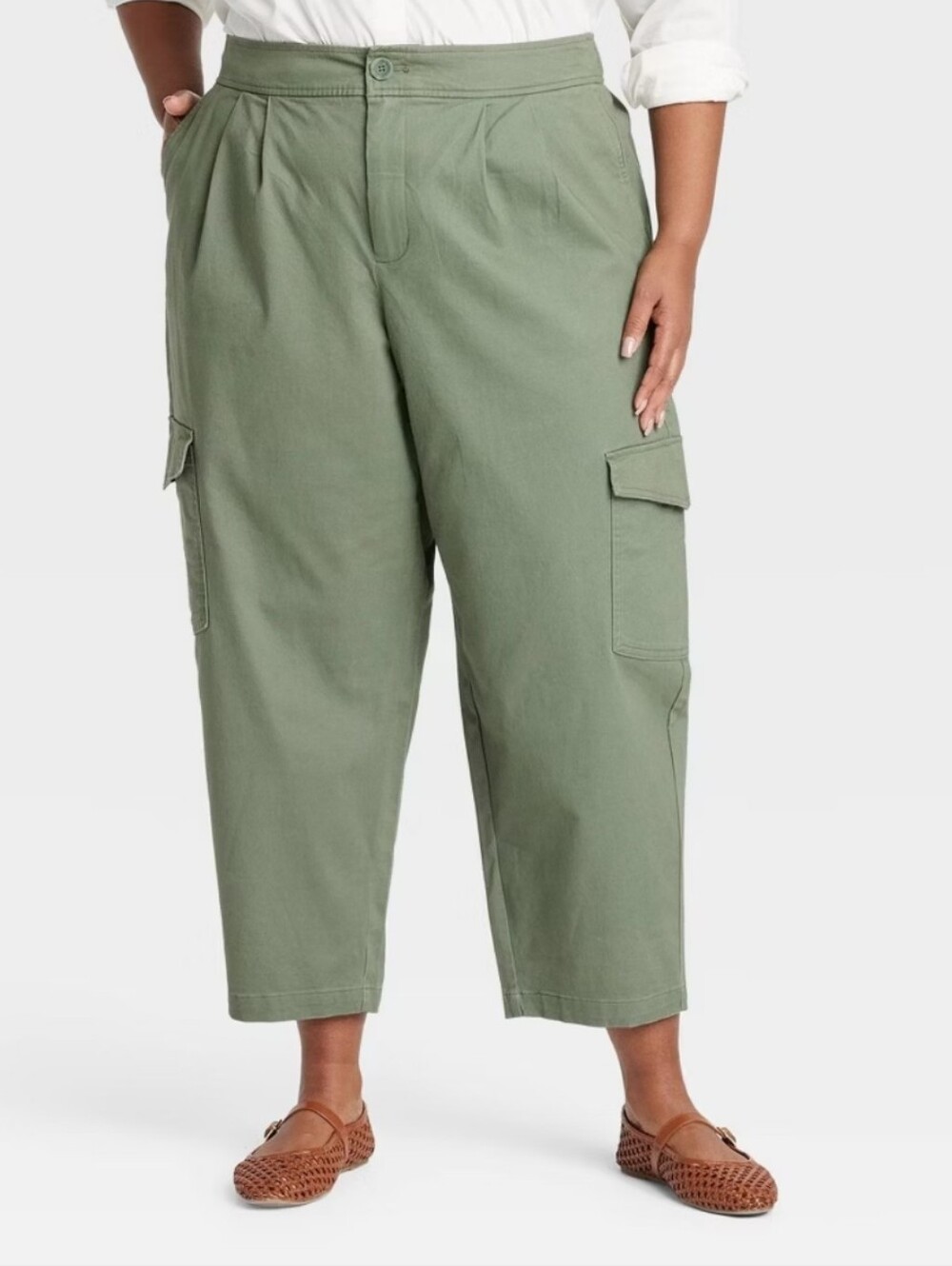 Women's High-Rise Casual Cargo Pants - Ava & Viv Olive Green XXL